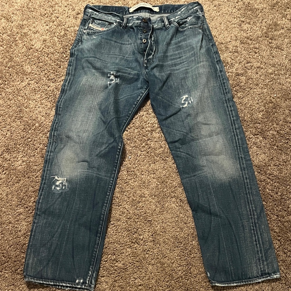 Diesel Relaxed Fit Distressed Blue Jeans